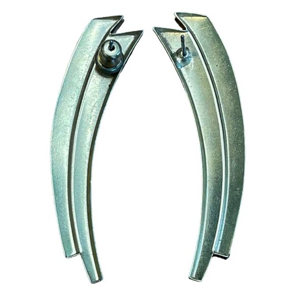 Vintage 90s Earrings Gold Tone Metal Brushed and Smooth Pierced Lightweight - Picture 2 of 2